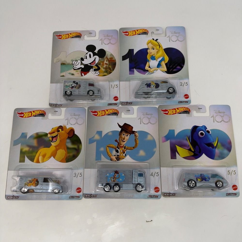 Hot Wheels Premium Disney 100th Anniversary Complete Set Real Riders DLB45